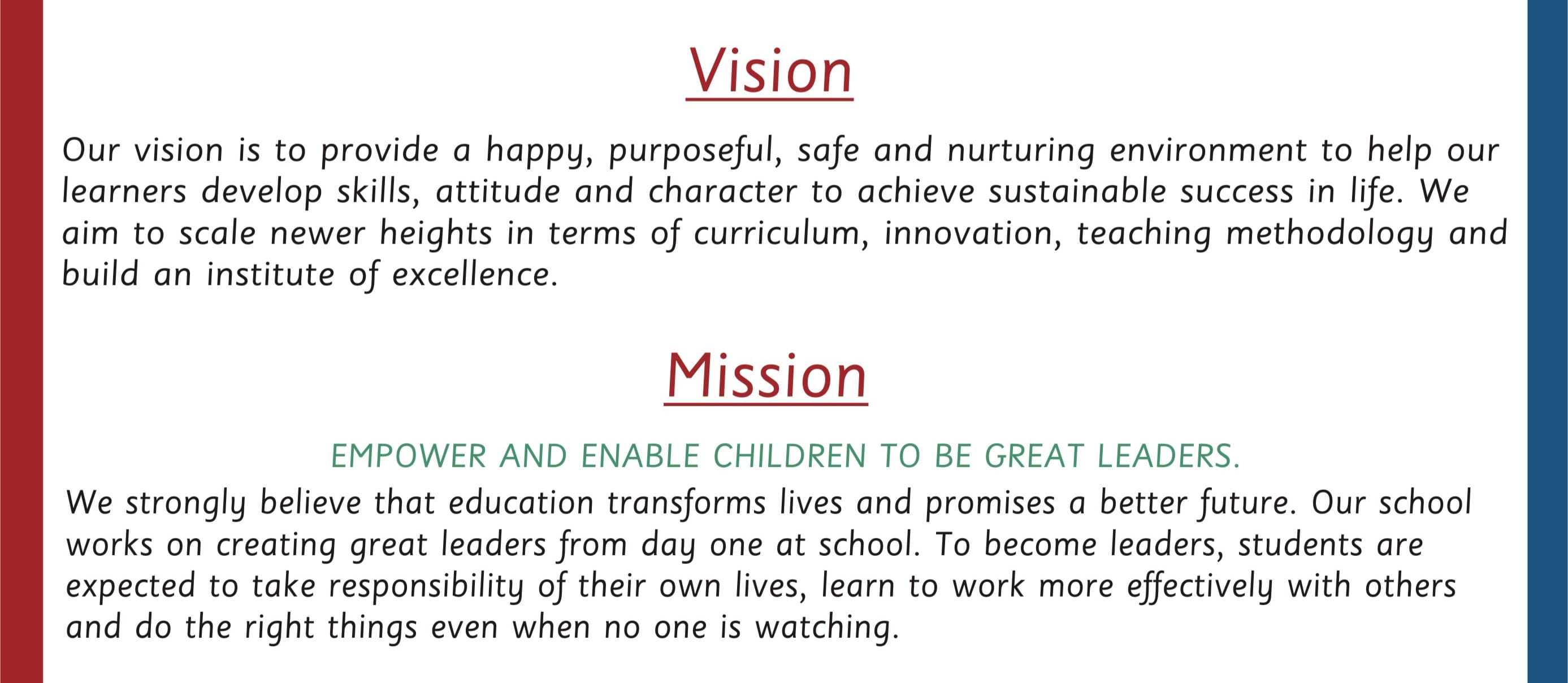 Vision and Mission of Sri Sharada Ramakrishna Residential School